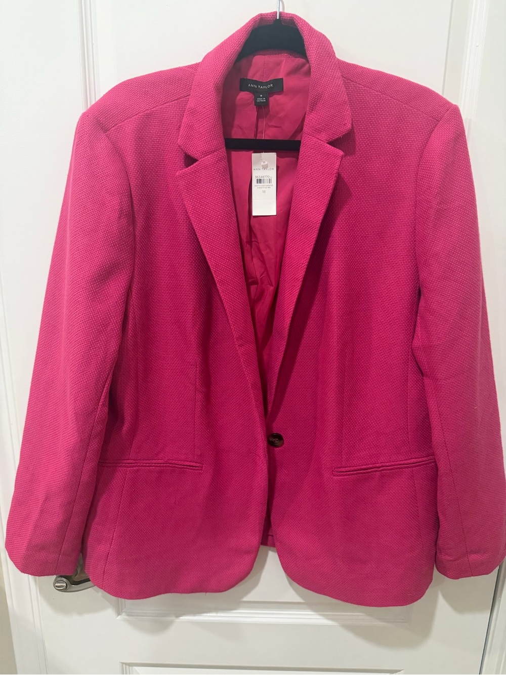 Ann Taylor Hot Pink Textured Single-Button Blazer